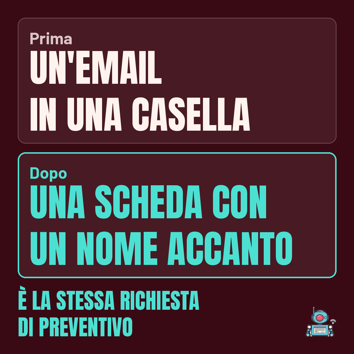 Prima un’email in una casella di posta, dopo una scheda con un nome accanto: la stessa richiesta di preventivo Prima un’email in una casella di posta, dopo una scheda con un nome accanto: la stessa richiesta di preventivo