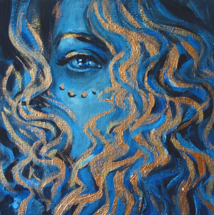 Girl With Curly Hair-Original Painting W, Painting by Nadezhda Zueva |  ArtMajeur