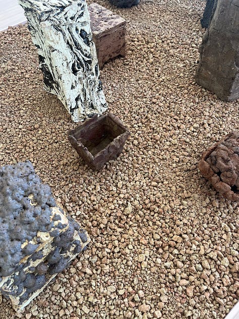 1-2. Maria McStay -- Collective Futures / hand-built vessels with crank clay and embedded with East Lothian minerals; 3. Viv Lee + Jonathan Wade -- Earth Becoming / fired and unfired self-gathered native clays and reclaimed stoneware.