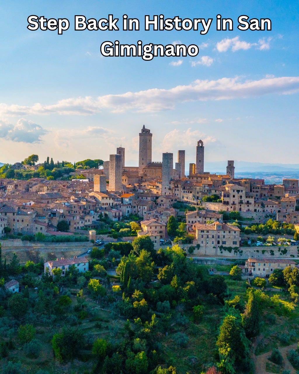May be an image of ‎Bran Castle, Stari Most and ‎text that says '‎Step Back in History in San Gimignano L ביר‎'‎‎