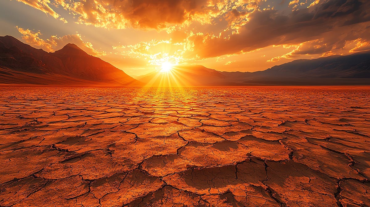dry, cracked earth under the setting sun