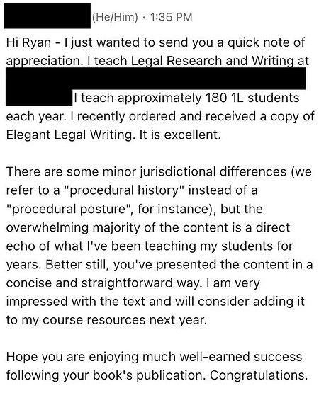 More social media posts and notes about Ryan McCarl's Elegant Legal Writing