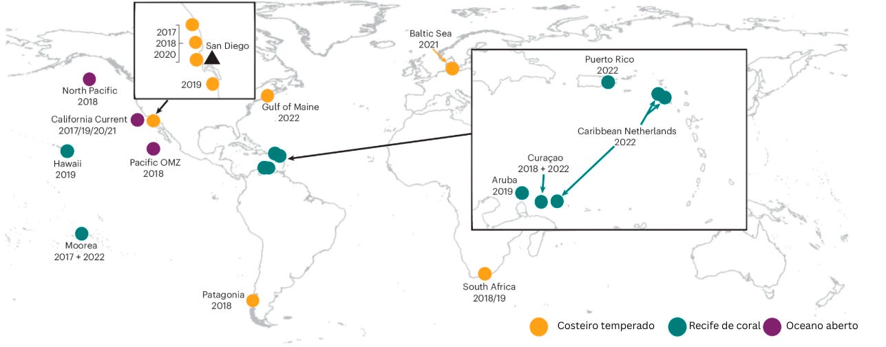 A imagem contém um mapa com os locais pesquisados