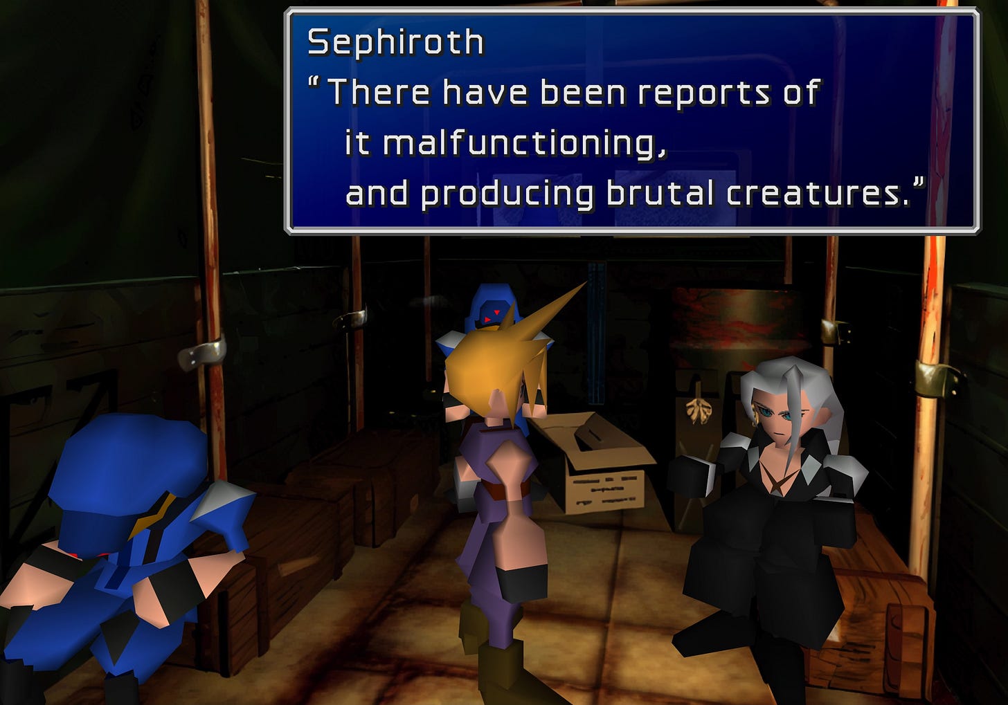 Sephiroth: "There have been reports of it malfunctioning, and producing brutal creatures."