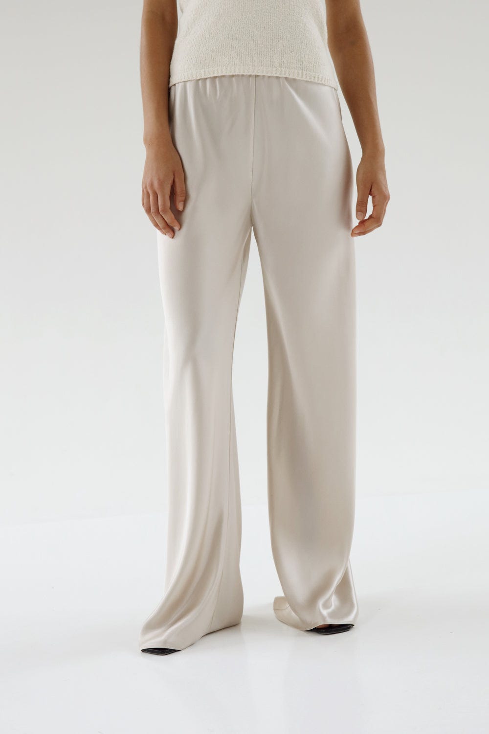 Bias Satin Pants, pearl