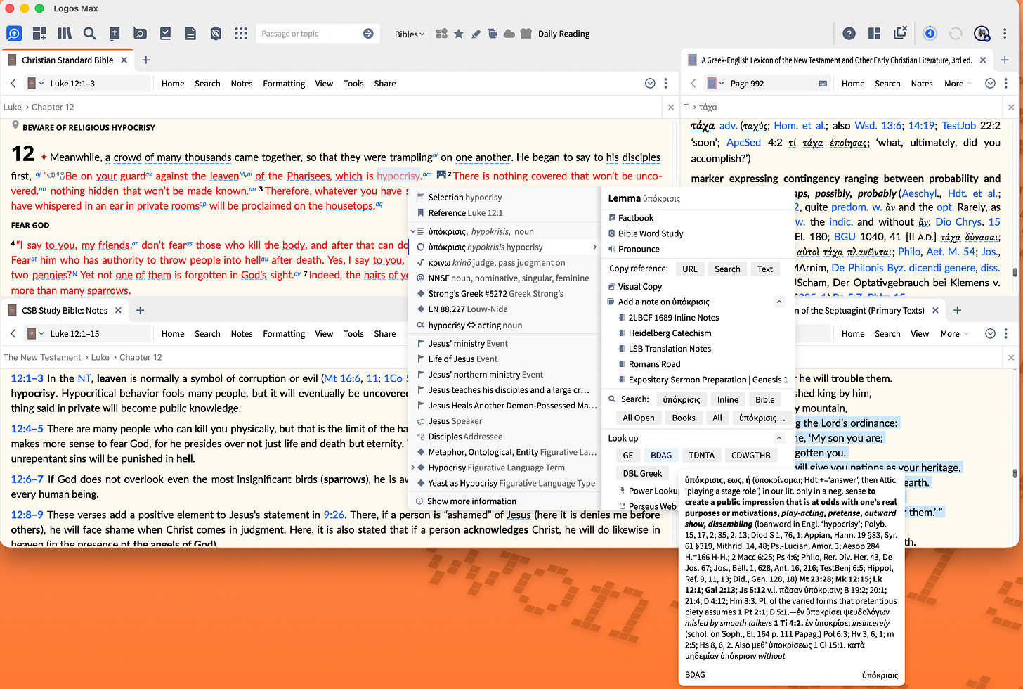 Logos Bible — CSB Study Bible, BDAG, NET Septuagint