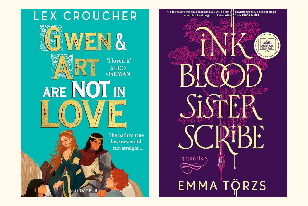 Fall book recommendations - Book covers of Gwen and Art Are Not in Love by lex croucher and Ink Blood Sister Scribe by Emma Törzs