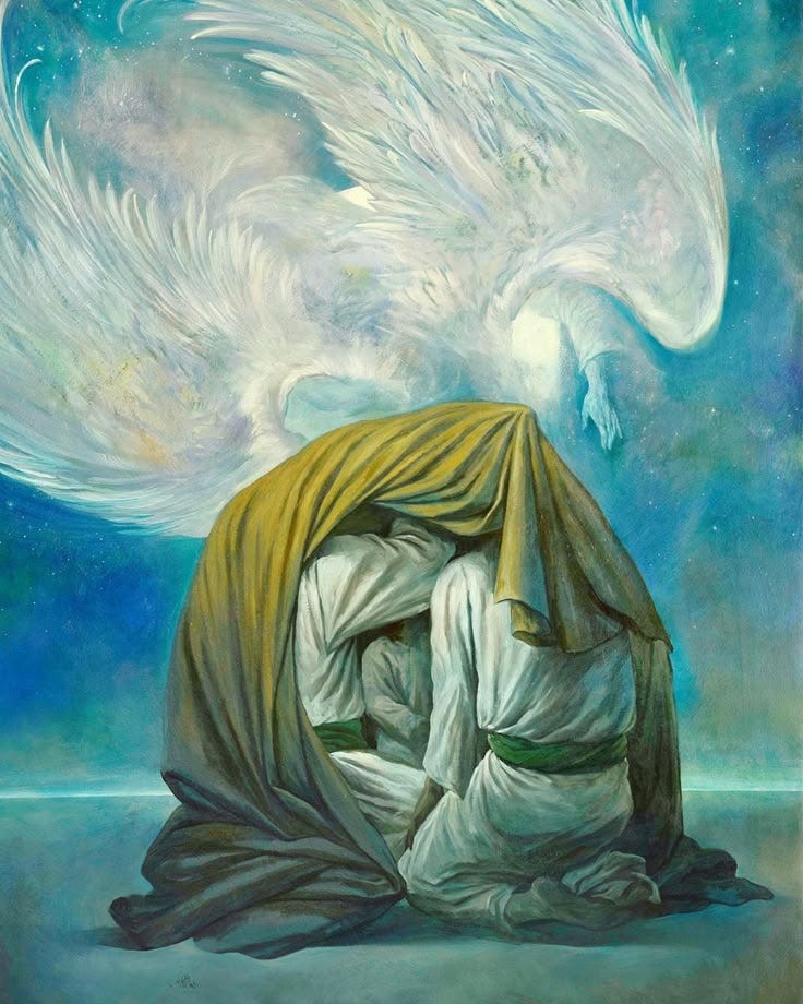 This may contain: an angel is wrapped in a blanket with his wings spread out over the head and body