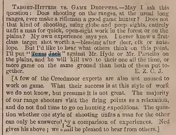 Letter from Buntline to Forest & Stream. October 31, 1878.