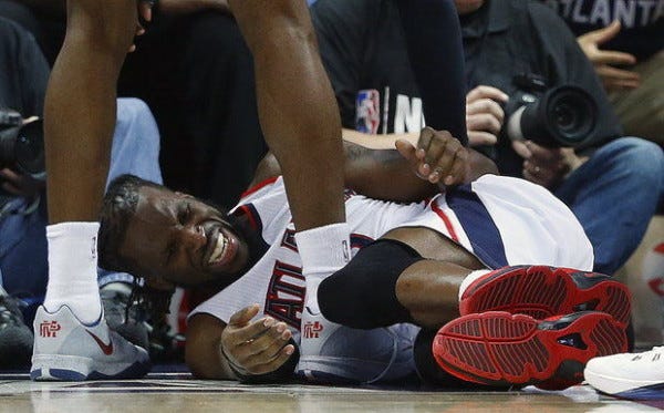 DeMarre Carroll Injury atlanta hawks vs cleveland nba 2015 DeMarre Carroll Injury atlanta hawks vs cleveland nba 2015