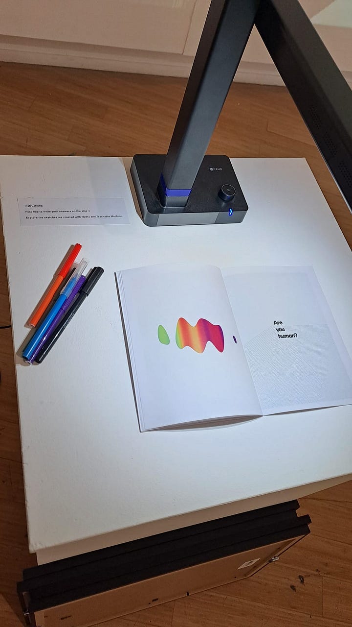 Images of an informal classroom setting where artsist look at creating zines nd computer graphics on screen 