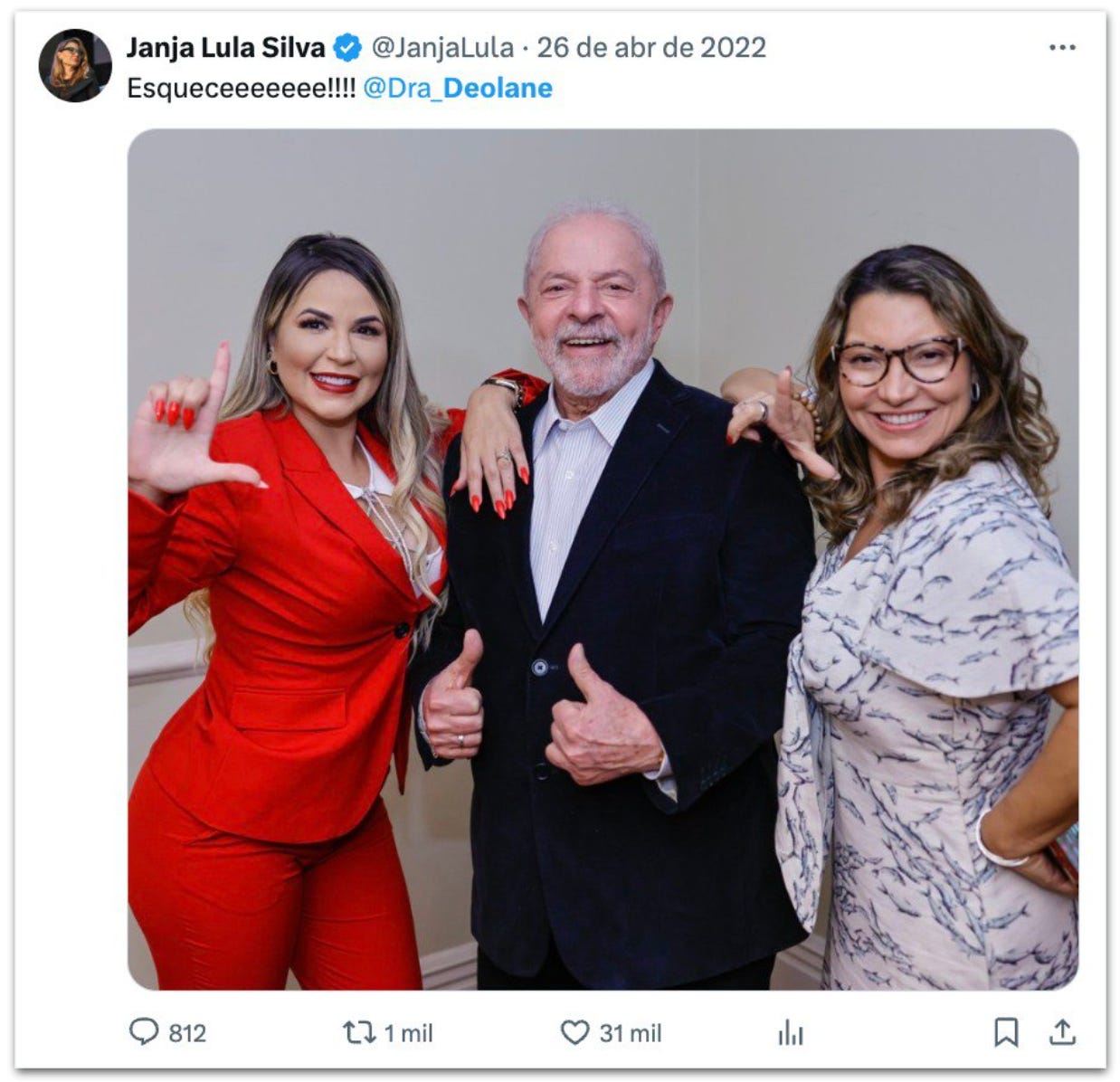 Internautas usam prisão de Deolane para criticar Lula: "L de lavagem" Internautas usam prisão de Deolane para criticar Lula: "L de lavagem"