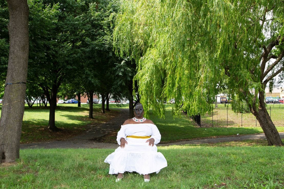 Faustine's 2021 photo "When The Mind Forgets The Soul Remembers," shot at an enslaved African burial ground in the Bronx. Faustine's 2021 photo "When The Mind Forgets The Soul Remembers," shot at an enslaved African burial ground in the Bronx.