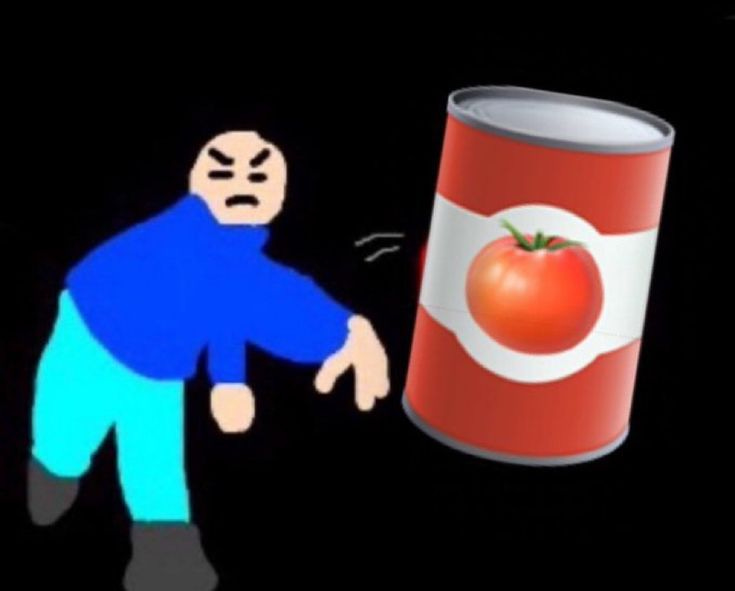 This may contain: an animated image of a man in front of a can of tomato
