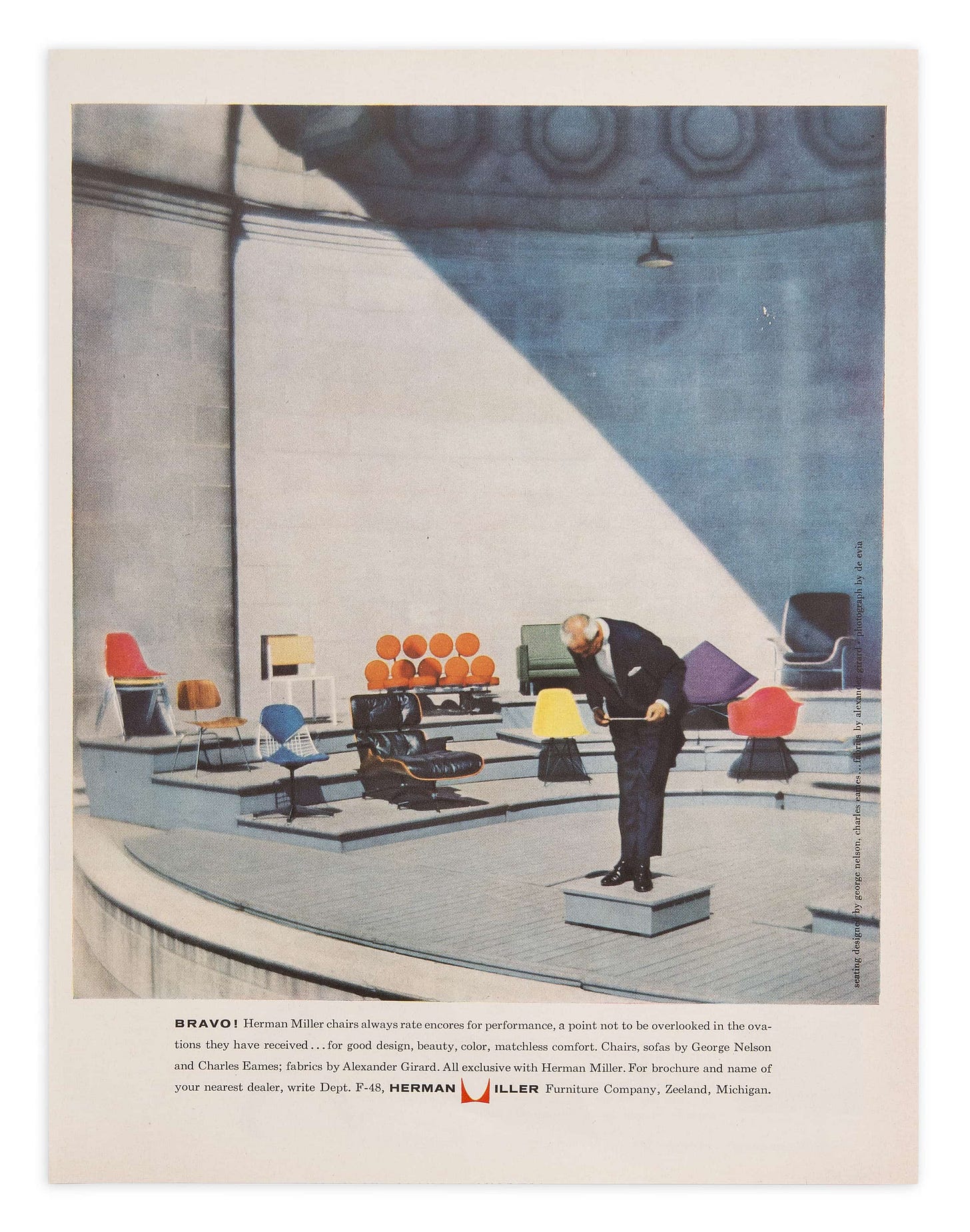 1960’s Herman Miller Orchestra advert – Famous printed ad including Eames Lounge Chair, DCM, DSS, PKR, DSR, DAX