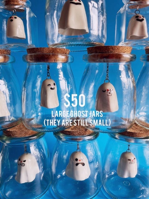 There's so many. They are all of ceramic items that will be in my shop update. Most of them are a little spooky, like skulls and moths and lots of black.