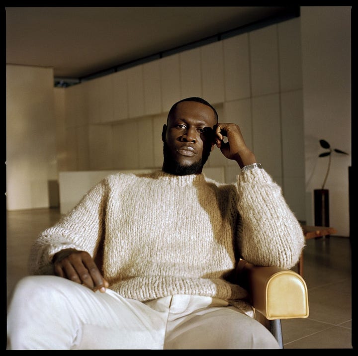 Two photos, one depicting Stormzy, the other showing writer and poet Derek Owusu