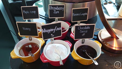Food offerings at Moxy breakfast buffet