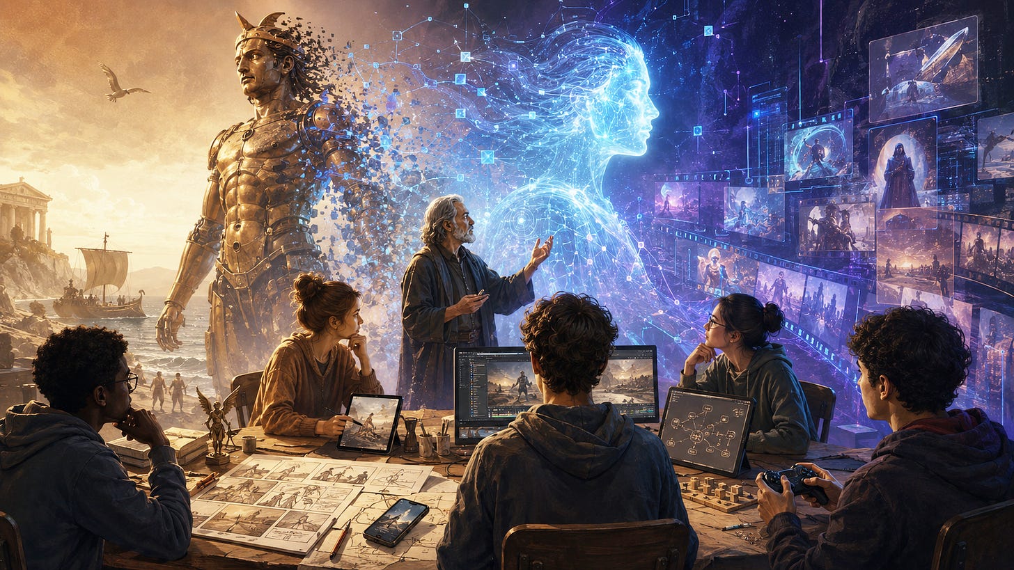 From Talos to ChatGPT: Teaching AI Through Transmedia Storytelling