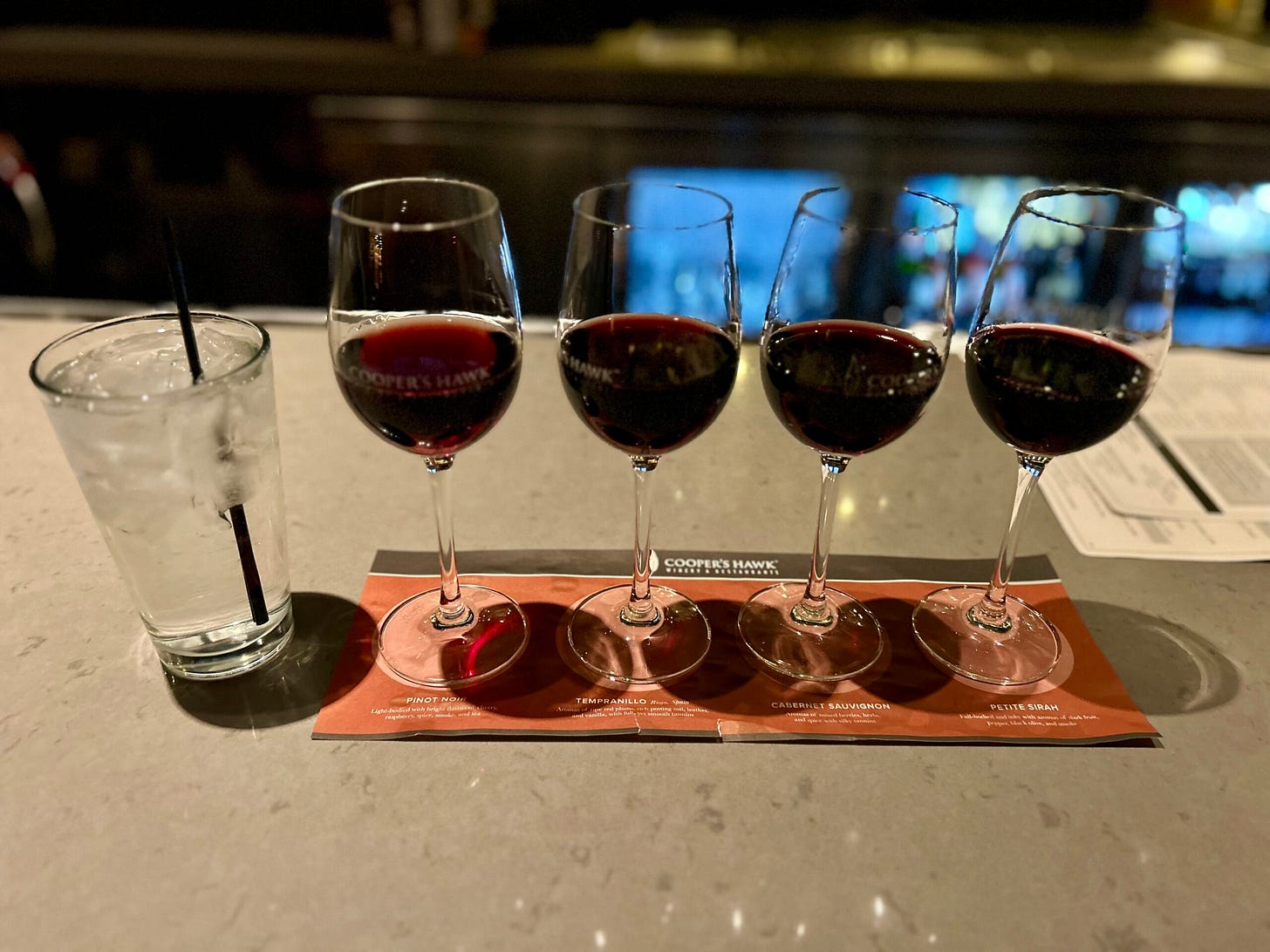 wine, glass, water, paper, bar