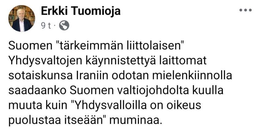 Tuomioja on kannattanut selkeästi Iranin islamilaista hirmuhallitusta. Tuomioja on kannattanut selkeästi Iranin islamilaista hirmuhallitusta.