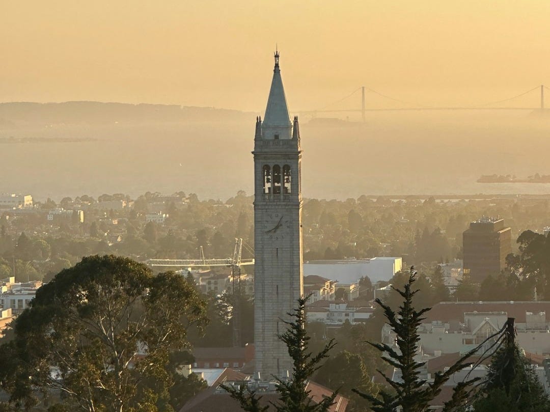 A view of a city with a clock tower