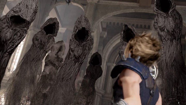 Aerith and the Whsipers stop Cloud from finishing Reno off.