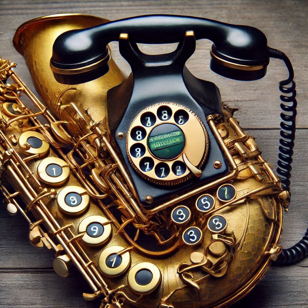 a saxophone with a built-in telephone