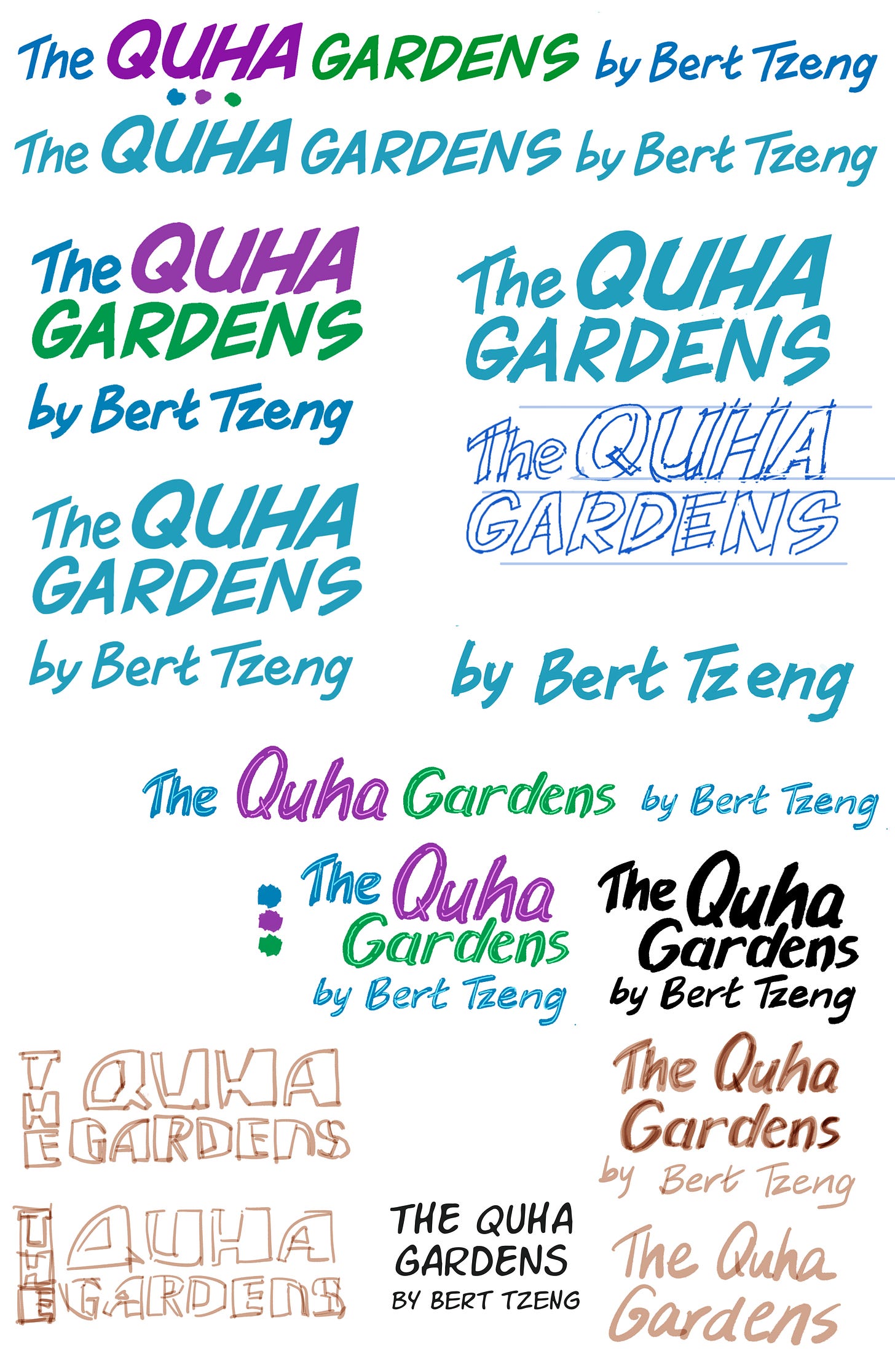 Sketches of different comic book title and byline designs. 