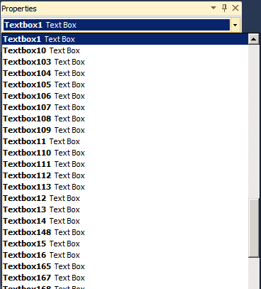 SSRS Properties Window Report Item list SSRS Properties Window Report Item list