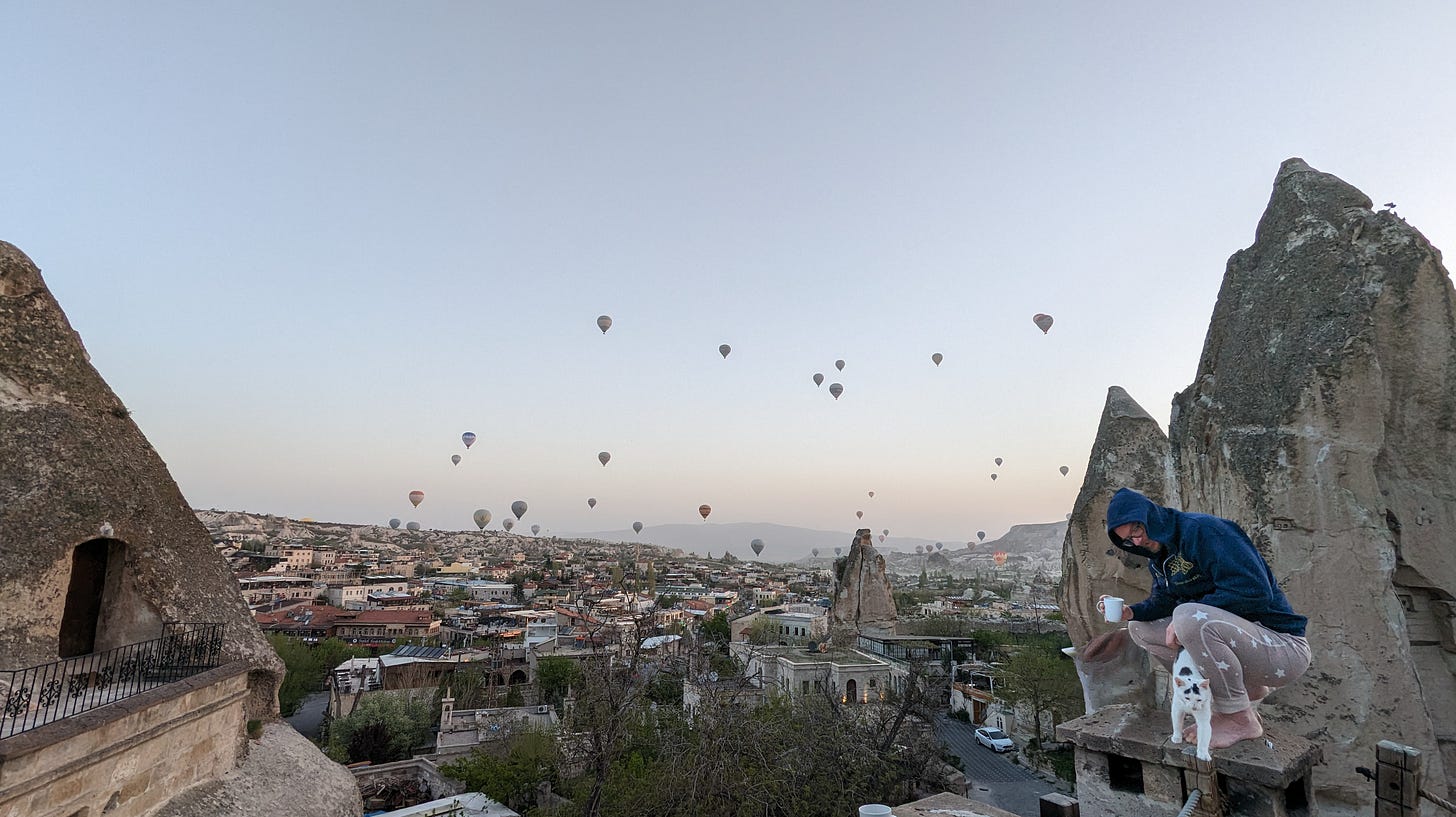 Hot-air balloons and cats in Cappadocia, Turkey