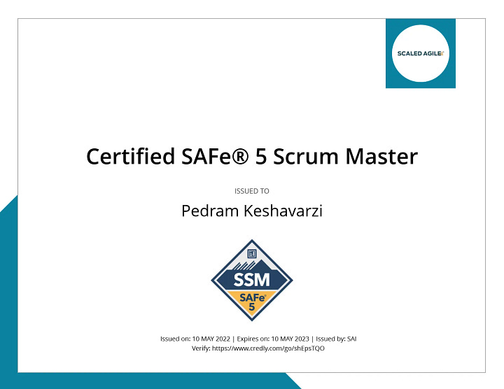 Pedram Keshavarzi's Professional Agile, Scrum, Kanban, Product Management Certificates