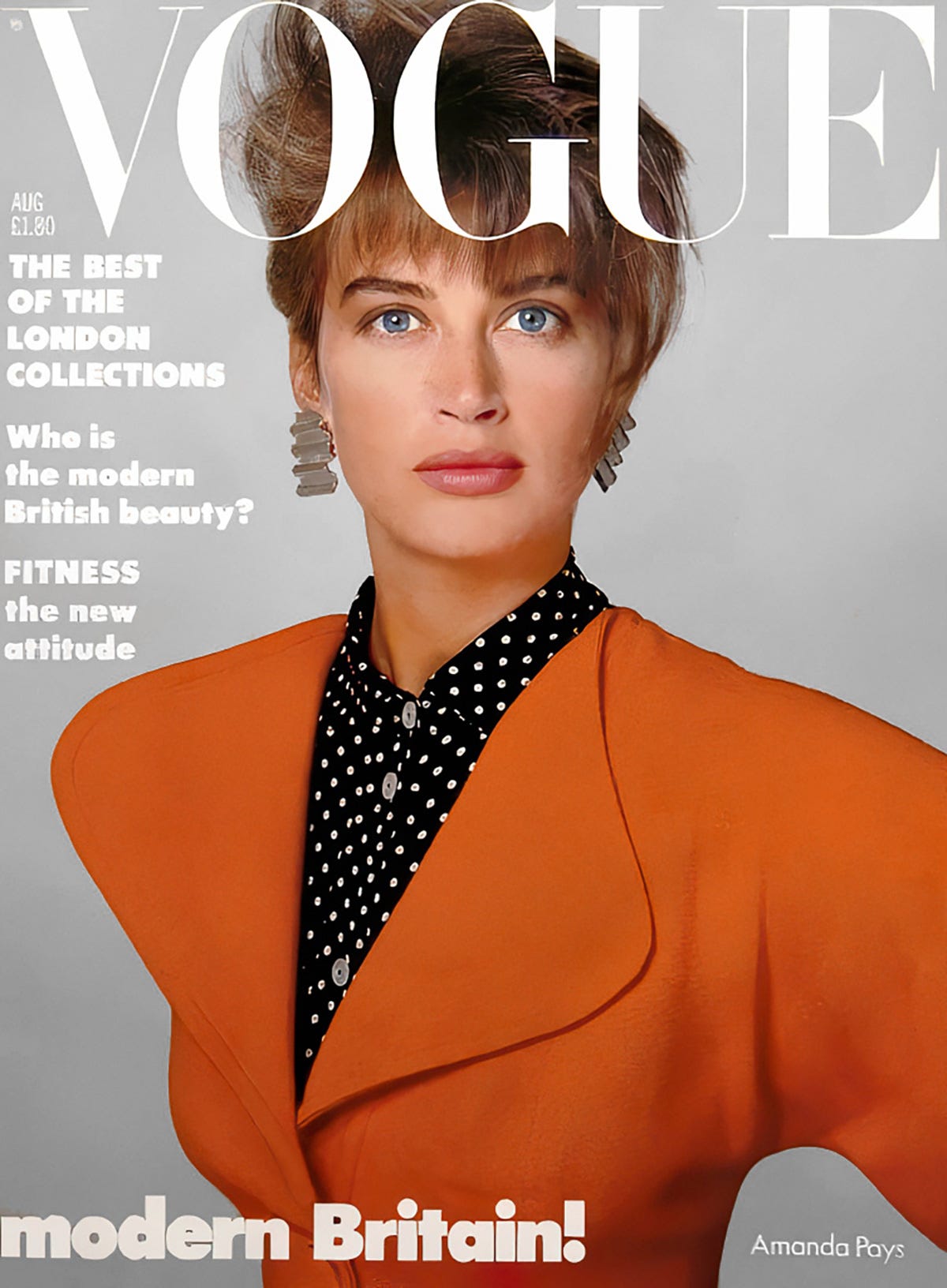 British Vogue, August 1986 | Cover model Amanda Pays | Photographed by Steven Meisel | Source: Vogue Archive