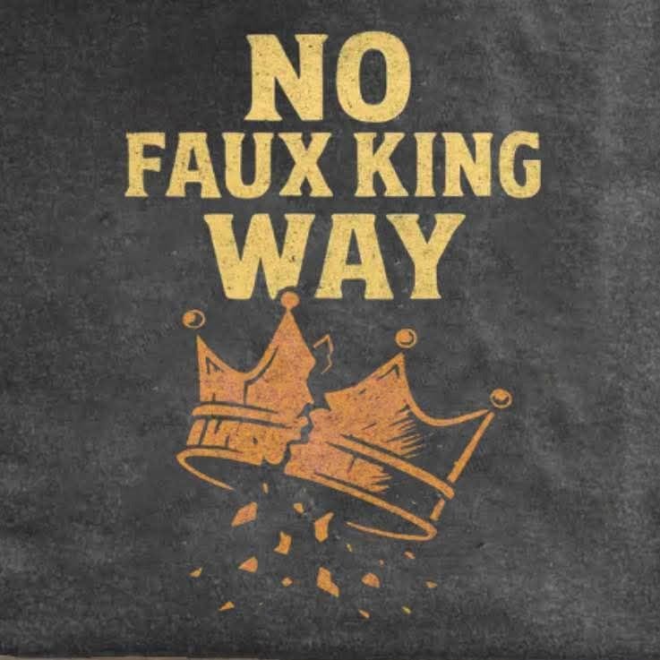 May be a graphic of text that says 'ΝΟ FAUX KING WAY ISA NS'