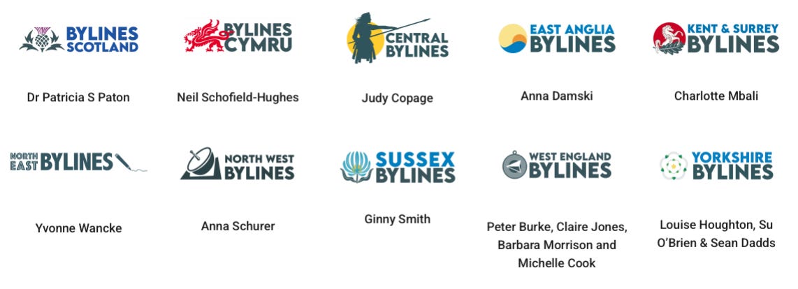 An image with the 10 logos of the Bylines Network titles from across the UK and the names of editors in chief of each publications An image with the 10 logos of the Bylines Network titles from across the UK and the names of editors in chief of each publications