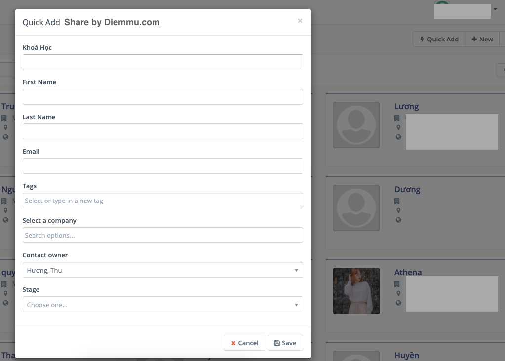 Thêm Contact Quickly trong Mautic