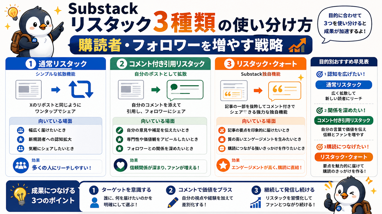 Substackリスタック3種類の使い分け方
