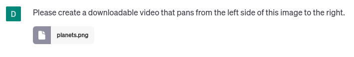 Asking the Code Interpreter to create a downloadable panning video from an uploaded image