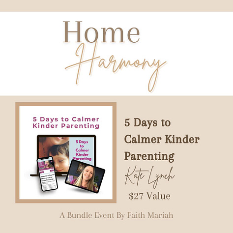 Home Harmony Bundle mockups of resources including 5 Days to Calmer Kinder Parenting