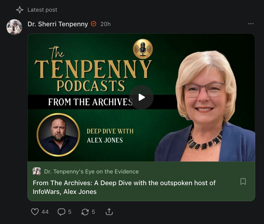American Anti-vaxer supreme combines her dark reptilian energy with Alex Jones.  Definitely not a lot of light energy here.