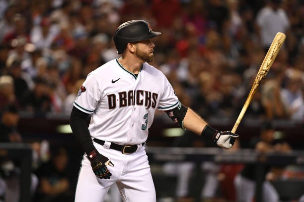 Evan Longoria of the Arizona Diamondbacks gets ready in the batters box against the Los Angeles Dodgers during Game Three of the Division Series at...