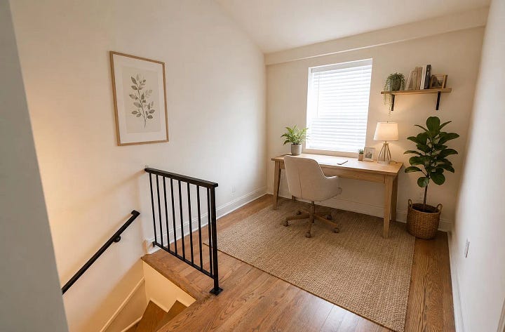 primary bedroom, sitting area and bathroom