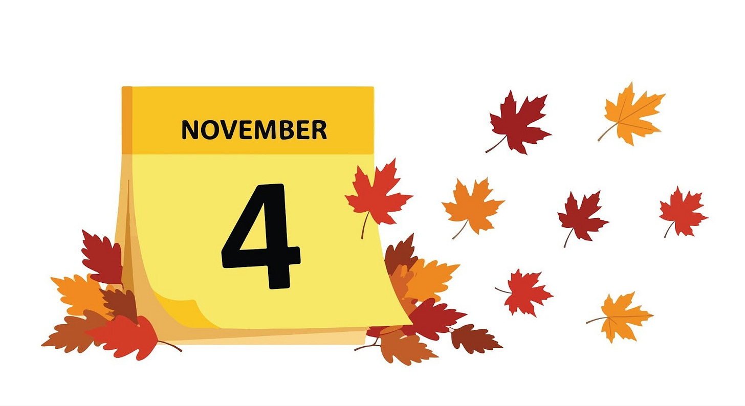 November 4th Election Day on a fall calendar
