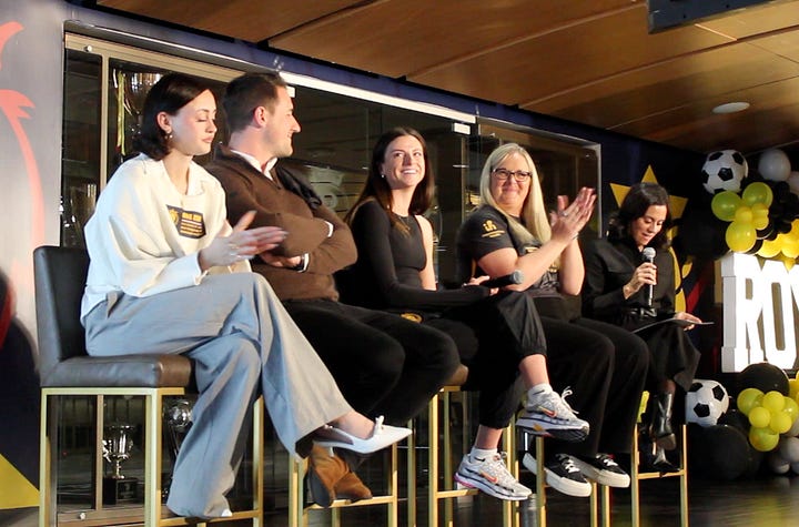 Utah Royals FC host a launch for the club's newest third kit, "The Swarm" with local Utah sponsors, club management, influencers, and college and youth soccer players, Thursday, Feb. 26, 2026 at America First Field in Sandy, Utah. (Photos via Salt City Soccer)