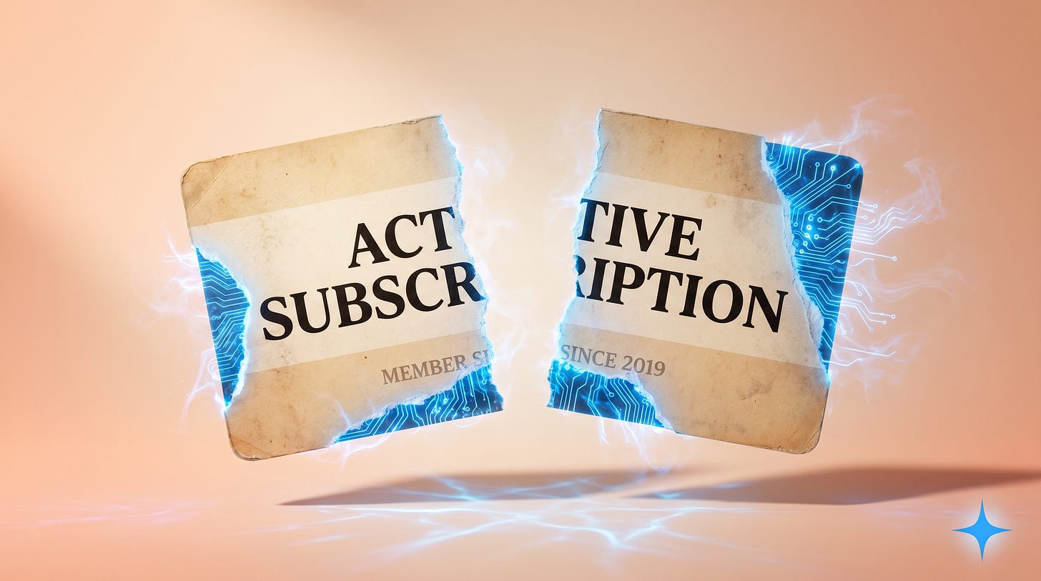 Credit card snapped in half with glowing blue circuit traces emerging from the fracture — death of SaaS 2026 executive guide | Leadership in Change by Joel Salinas