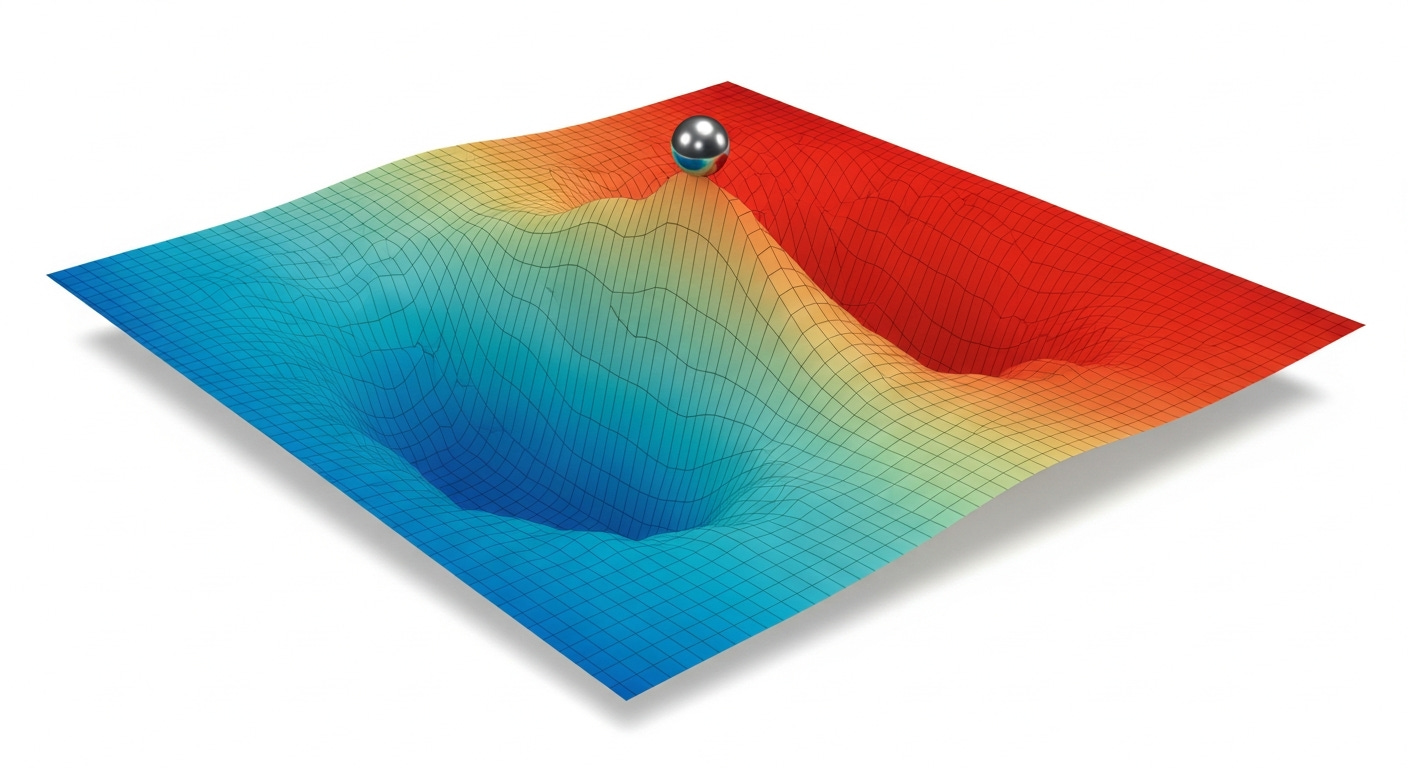 Two valleys in the energy landscape — initial noise determines which mode is selected.