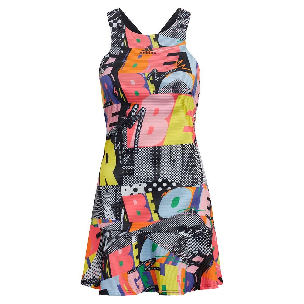 Adidas Women`s Pride Primeblue Heat.Rdy Y-Back Tennis Dress in Black and  White