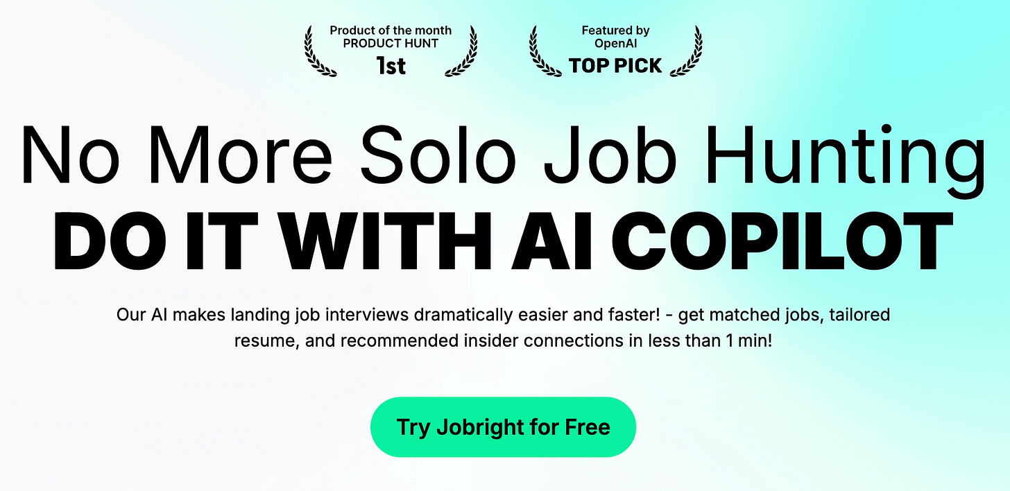 Jobright AI landing page headline Jobright AI landing page headline