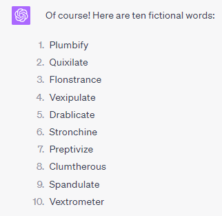 List of 10 made-up words from ChatGPT