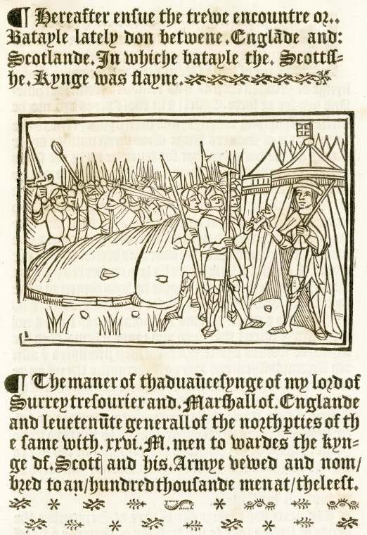 This is the first page of a nineteenth-century reprint of the earliest surviving English news pamphlet on the Battle of Flodden This is the first page of a nineteenth-century reprint of the earliest surviving English news pamphlet on the Battle of Flodden